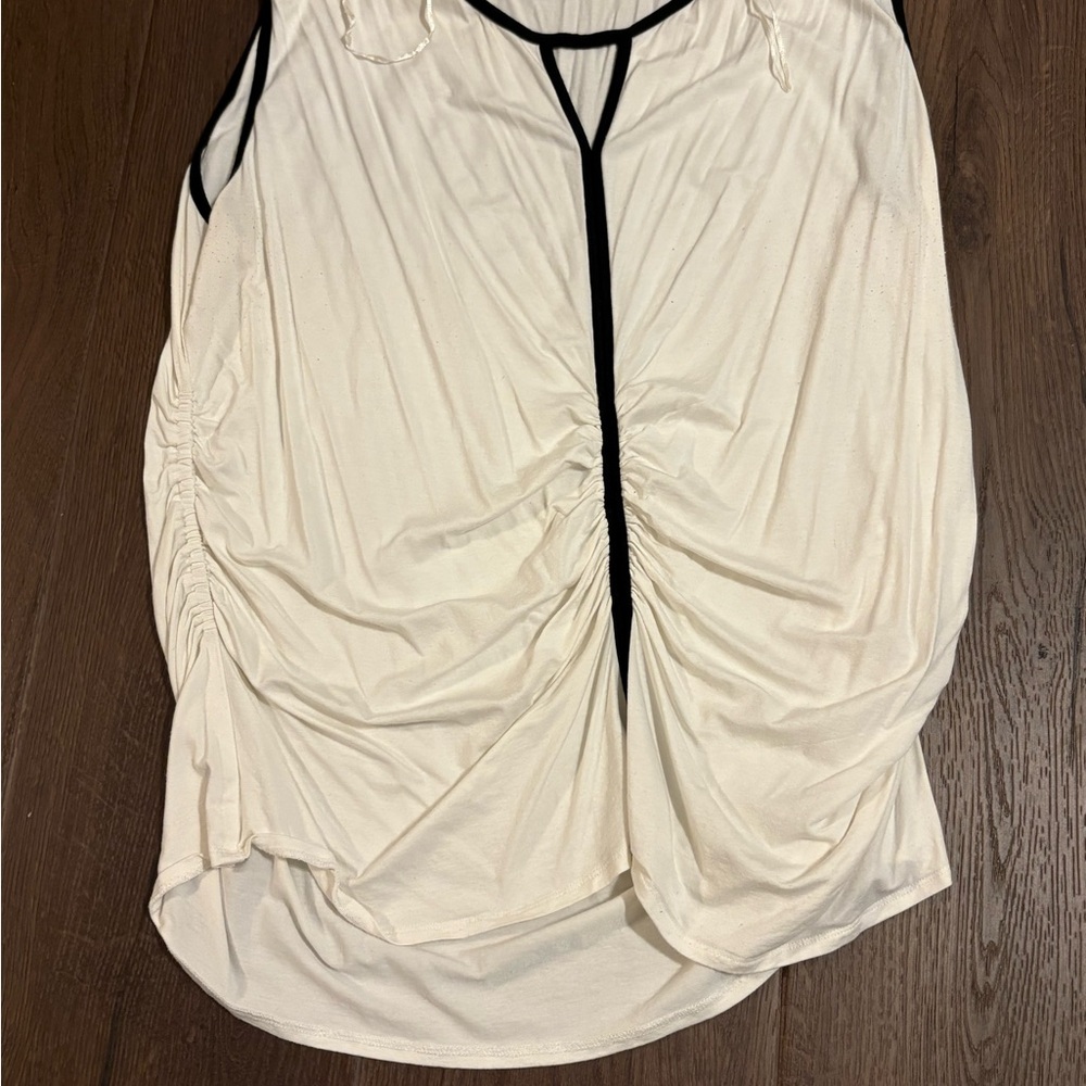 Cream Sleeveless Top with Black Trim
